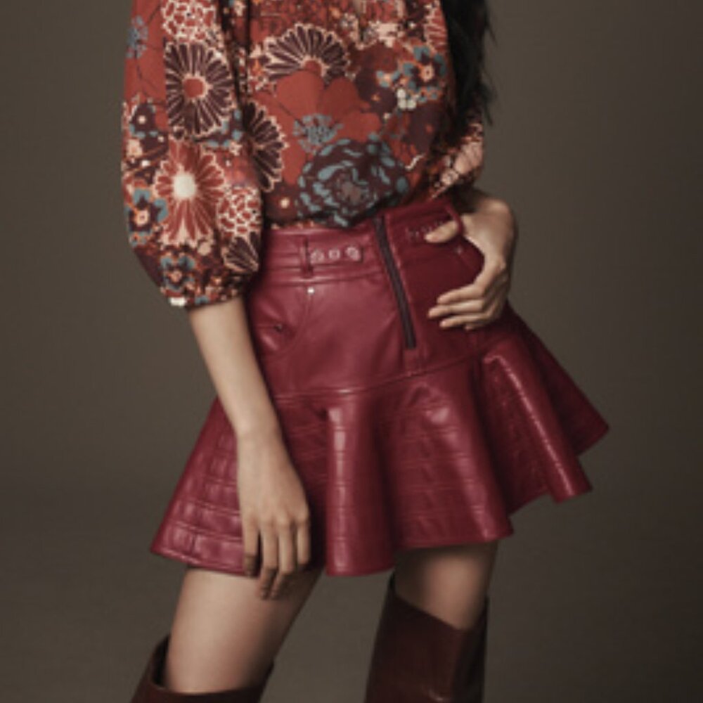 Anthropologie Pilcro Fit and Flare Faux Leather Mini Skirt